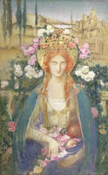 St. Elizabeth af Ungarn, 1916 (tempera på papir lagt om bord med bladguld indsat med halvædelsten på diadem relief)