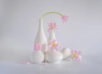 Stilleben med lyserøde tulipaner