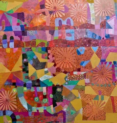 Farverigt geometrisk patchwork