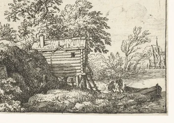 Landskab med fiskerhytte