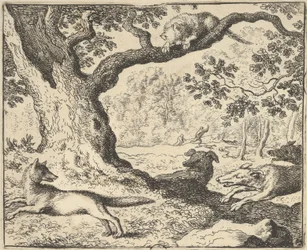 Efter Renards falske historie, bliver hans far jaget af jagthunde fra Hendrick van ..., 1650-75.