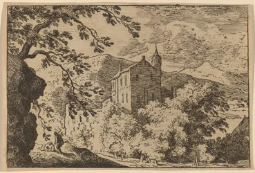 Stort hus med et tårn, sandsynligvis ca. 16451656.