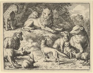 Renard anklages af dyrene før løven, 1650-75.