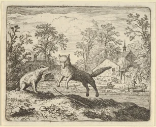 Grævlingen pålægger som straf at hoppe tre gange over en pind på jorden, 1650-75.