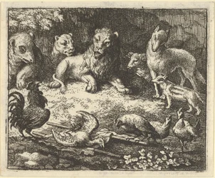 Hanen anklager Renard for at have myrdet hans høne, 1650-75.