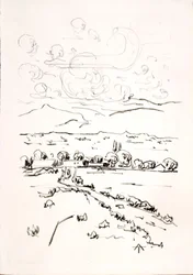 Landskab med kumulative skyer