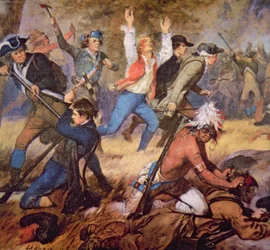 Massakren i Wyoming Valley i juli 1778 (farve litho) (detaljer)