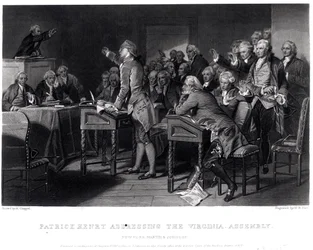 Patrick Henry taler til Virginia-forsamlingen, marts 1775 indgraveret af Henry Bryan Hall (1808-84), 1856