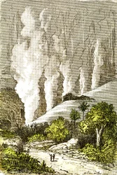 Esihistoria - Zambezen kaihi: Luonnollinen luominen ja elävät olennot. Piirustus A. Demarle. 1885