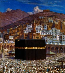 Illustration af muslimske pilgrimme ved Kabbah i Mekka. af Nasreddine Dinet (Alphonse-Étienne Dinet). 1861 1929