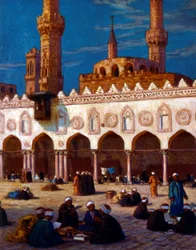 Illustration, der viser lærde og studerende, der studerer på Al Azhar University. Af Nasreddine Dinet (Alphonse-Étienne Dinet). 1861 1929