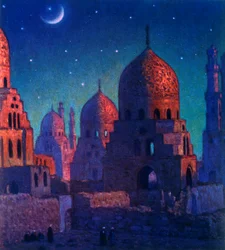 De dødes by. eller Cairo Necropolis. Cairo. Egypten. af Nasreddine Dinet (Alphonse-Étienne Dinet). 1861 1929. en fransk orientalistisk maler 1919