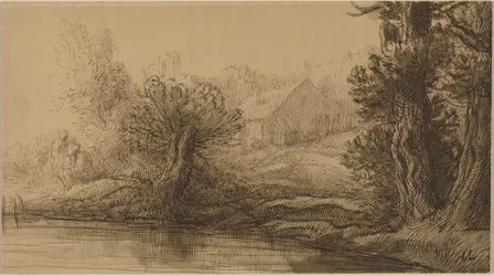 Bank of a River (pen og brunt blæk med brun lavering på karton)