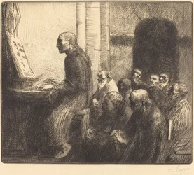 Munk, der spiller orgel i kirken.