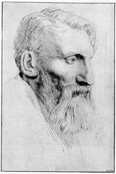 Portræt af den franske billedhugger Auguste Rodin (1840 - 1917) efter et stærkt vand af Legros.
