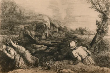 Den brændende landsby, c1880