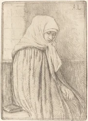 Ung Bonde siddende i en Kirke