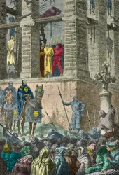 Enguerrand de Marigny bliver henrettet i galgen i Montfaucon i 1315 (kobberstik)