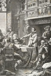 Jean Guiton sværger at forsvare La Rochelle under belejringen i 1628 (Kobberstik)