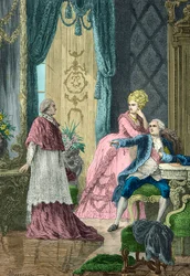 Marie Antoinette og Ludvig 16. udspørger kardinal de Rohan om halskædeaffæren