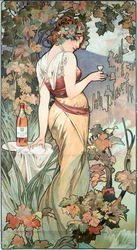 Reklameplakat af Alphonse Mucha (1860-1939) for Cognac Bisquit, Dubouche, 1899 - Reklameplakat af Alphonse Mucha for "Cognac Bisquit, Dubouche", 1899 Søn 61x32 cm Privat samling