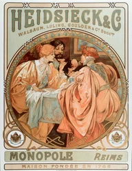 Reklameplakat for Maison de Champagne Charles Heidsieck, litografi af Alphonse Mucha (1860-1939), 1901 - Reklameplakat for champagnehuset Heidsieck, 1901 - Sol 49x