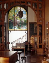 Art Nouveau: udsigt til en lejlighed "" Modern style"" med farvet glas af Alphonse Mucha (1860-1939), Musee des Arts Decoratifs Paris