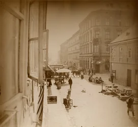 Udsigt fra vinduet i Muchas lejlighed, nær Amalienstrasse, München, 1886 (gelatine sølv print)