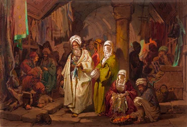 Le grand bazar (souk, marche oriental) - Den store basar - Af Amedeo Preziosi (1816-1882) Akvarel på papir (45,5x67 cm) - Pera Museum, Istanbul