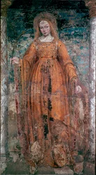 Sankt Katarina af Siena Fresco af Ambrogio da Fossano kaldet Bergognone (1460-1523). Dim.170x77 cm Milano, Brera Art Gallery