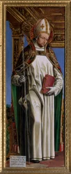 Saint Hugh of Avalon (eller Hugh of Lincoln) (1140-1200), fransk eveque. Maleri af Ambrogio da Fossano dit il Bergognone (1481-1522) Cathedrale Saint Just, Susa, Torino