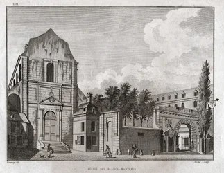 Kirken Blancs Manteaux i Marais-distriktet i Paris. omkring 1780 (gravering)