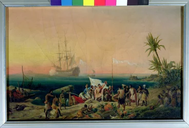 Jean de Bethencourt (ca. 1360-1425), Norman Navigator, opdager øen Lanzarote i 1402, 1848
