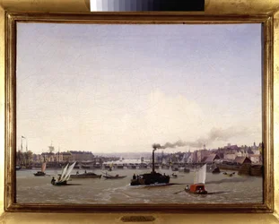 Le port de Rouen, af Louis Garneray, sd. ca. 1820, Olie paa Lærred, H. 0,330; L. 0,460. CCIP Coll.