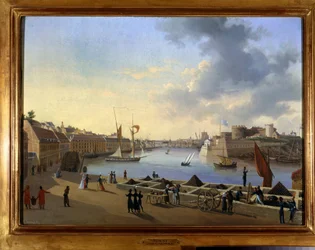 Havnen i Brest og artillerilageret - maleri af Louis Garneray, ca. 1820, Olie på lærred, H. 0,330; L. 0,460. CCIP Coll.