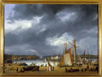 The Port of Dieppe af Louis Garneray, sd. ca. 1820, Olie paa Lærred, H. 0,330; L. 0,460. CCIP Coll.