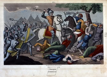 Slaget ved Poitiers: Charles Martel besejret mellem Tours og Poitiers Abd al-Rahman I eller Abderamane I (Abd al-Rahman) (731-788), konge af Saracens i 732 - Designet og indgraveret af Ambrose Tardieu i 1825.