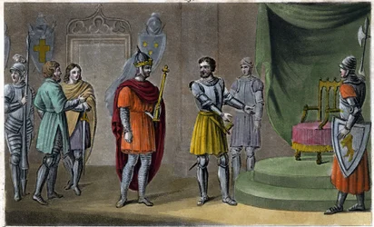 Chilperic II (670 - 721) blev sat på tronen af Rainfroi i 715. Designet og indgraveret af Ambroise Tardieu i 1825.