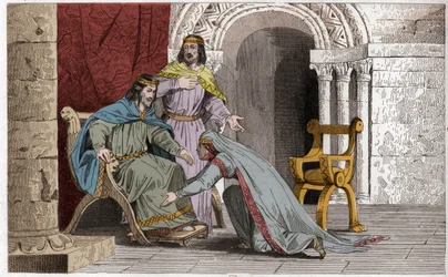 Emme kysser knæet på sin mand Raoul (d936) som anerkendelse af hans suverænitet - Emma de France (894-934) kysser knæene på sin mand Raoul (ca. 890-936), som hun valgte som konge under fangenskabet af Charles III. the Simple - Indgravering af 1825 in