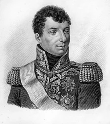 General Duroc. Géraud Christophe Michel Duroc, hertug af Frioul (1772 til 1813).- i "Portrætter af franske generaler efter franskmændenes sejre og kampe"". Graveret af Ambroise Tardieu i 1818. Stella Collection.