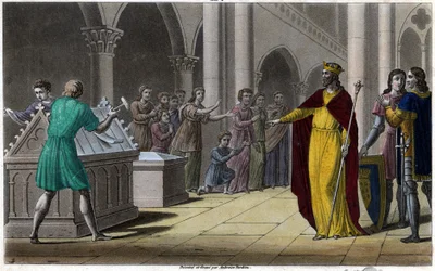 Grimoald, søn af Pépin den Ældre, borgmester i paladset i Austrasia (642) under Sigebert III. Designet og indgraveret af Ambroise Tardieu i 1825.