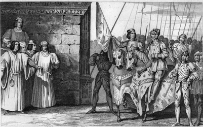 Jeanne d’Arc (1412-31) ankommer til Reims i 1429 for at afvente kroningen af Karl 7. (1403-61) - Karl 7., kaldet „den Sejrrige“ (1403-1461) - Englænderne belejrede Orléans, men Jeanne d’Arc hævede belejringen, befriede Orléans og førte kongen til Reims