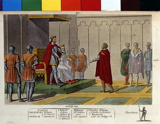 Ludvig VIII siger "Løven" (1187 - 1226), det capetianske dynasti, reagerer med stolthed og fasthed på en udsending fra kong Henrik III. Faktisk førte han krig mod Henrik III, der havde nægtet at overvære hans indvielse, som hertug af Guyana.- Designet og i