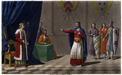 Louis V le Faineant (ca. 967-987), udråbt til konge af Frankrig ved beskyttelse af Hugues Capet, fremtidig konge af Frankrig, i 986 Tegn og grav af Ambroise Tardieu i 1825.