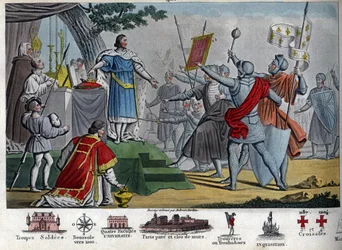 Filip II (1165-1223), kong Capetian, kendt som "Augustus", foreslår at give sin krone til sine soldater, hvis de er i stand til at beholde den en dag før slaget ved Bouvines, men alle foretrækker at beholde deres konge. Ved at vinde dette slag ødelagde Phi
