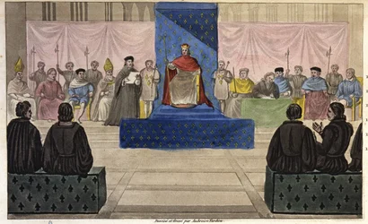 Philip IV samler på Louvre Generalstænderne, sammensat af gejstlige, adel og fremtrædende borgerlige eller tredjestater, som først blev optaget i det i 1301 - Designet og indgraveret af Ambroise Tardieu i 1825.