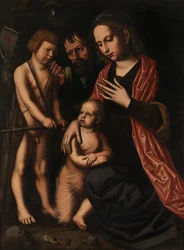 Den hellige familie og Johannes Døberen (olie på panel)