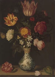 Stilleben med blomster i en Wan-li vase