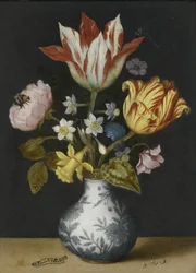 Stilleben af blomster i en Wan-Li vase