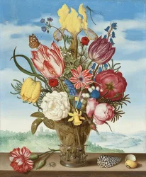 Buket blomster på en afsats. 1619